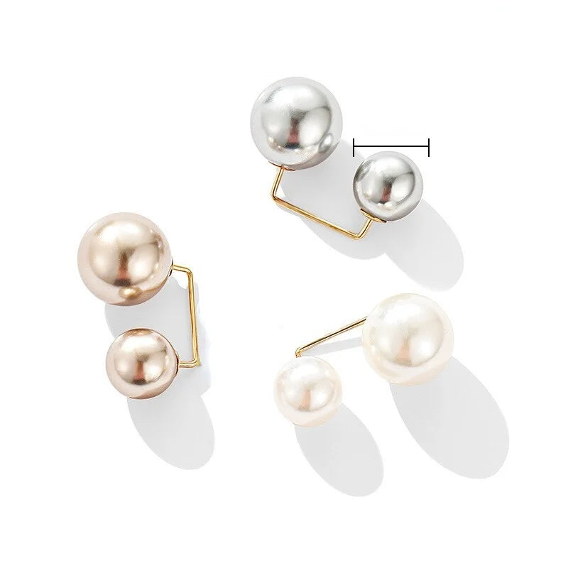 4Pcs/set Women Fashion Tightening Waistband Pin Double Pearl Brooches Metal Lapel Pin Brooch Pins Sweater Shirt Cardigan Brooch