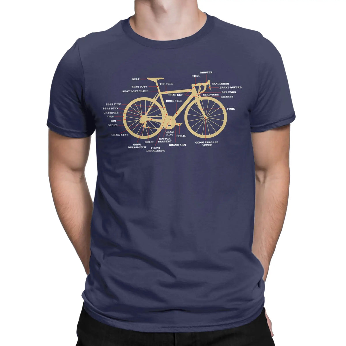 Men's Bicycle Anatomy Graphic T-Shirt - Casual Short Sleeve Cotton