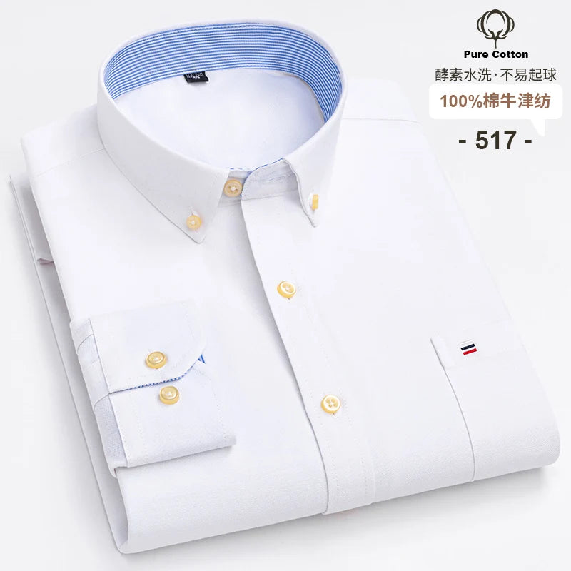 Men's 100% Cotton Oxford Plaid Dress Shirt - Long Sleeve Slim Fit