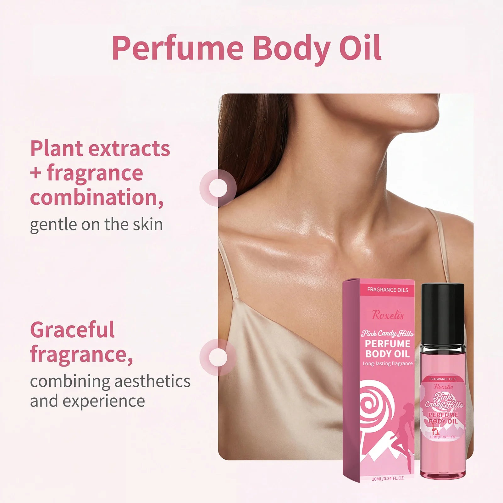 Pink Candy Scented Essential Oil, Pink Sugar Body Moisturizing Cream, Lightly Fragrant, Convenient Daily Essential Oil