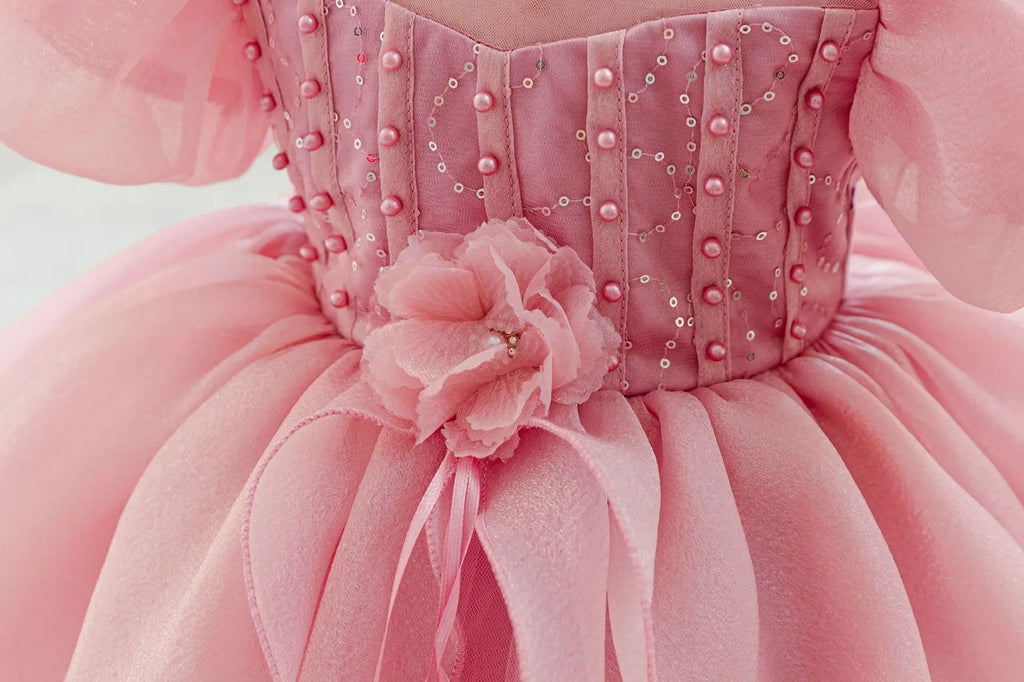 HETISO New Beauty Pageant Dress For Baby Toddler Girl Beading Puff Sleeve Kids Birthday First Christmas Ball Gown 1-4 Years