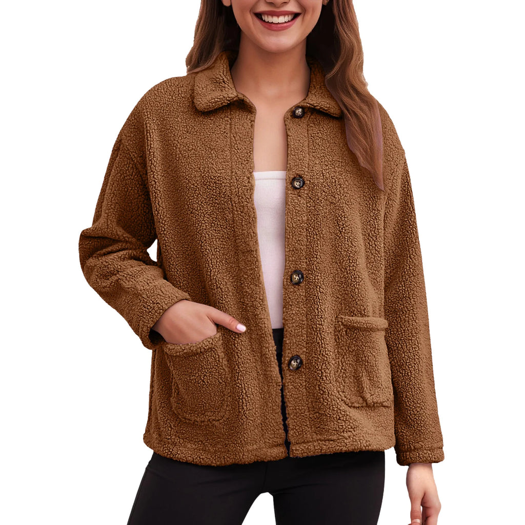Warm Fleece Lamb Winter Womens Jackets New Casual Lapel Collar Single Breasted Plush Cardigan Coat For Women Casual Outerwear
