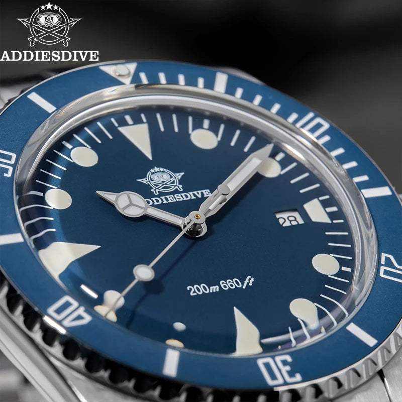 ADDIESDIVE Men's Diving Watch Stainless Steel Ceramic Bezel Quartz Watch Men's BGW9 Luminous 200m Waterproof  Men's Watch
