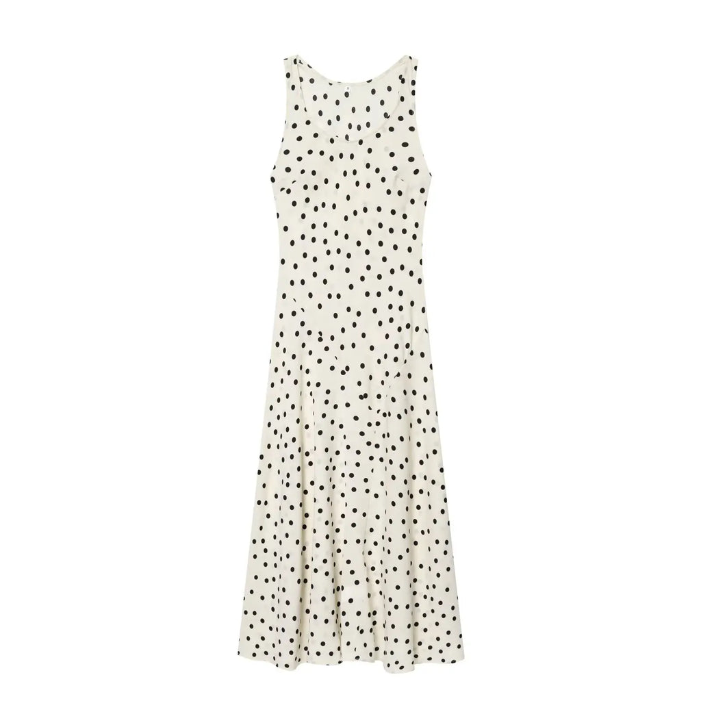 2026 Summer New Women's Fashion Sleeveless Waist-Slimming Polka Dot Print Vest Dress Vacation Style Camisole Mid-Length Dress