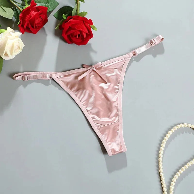 Sexy Women's Satin Soft G-Strings Thongs T-Panties Low Waist Bow Briefs Shorts Comfortable Female Underwear Трусы Женские