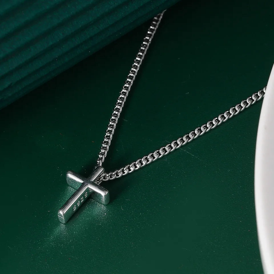 925 Sterling Silver Cross Pendant Necklace Dainty Minimalist Jewelry For Women'S Delicate Chain Fine Fashion Silver Jewelry