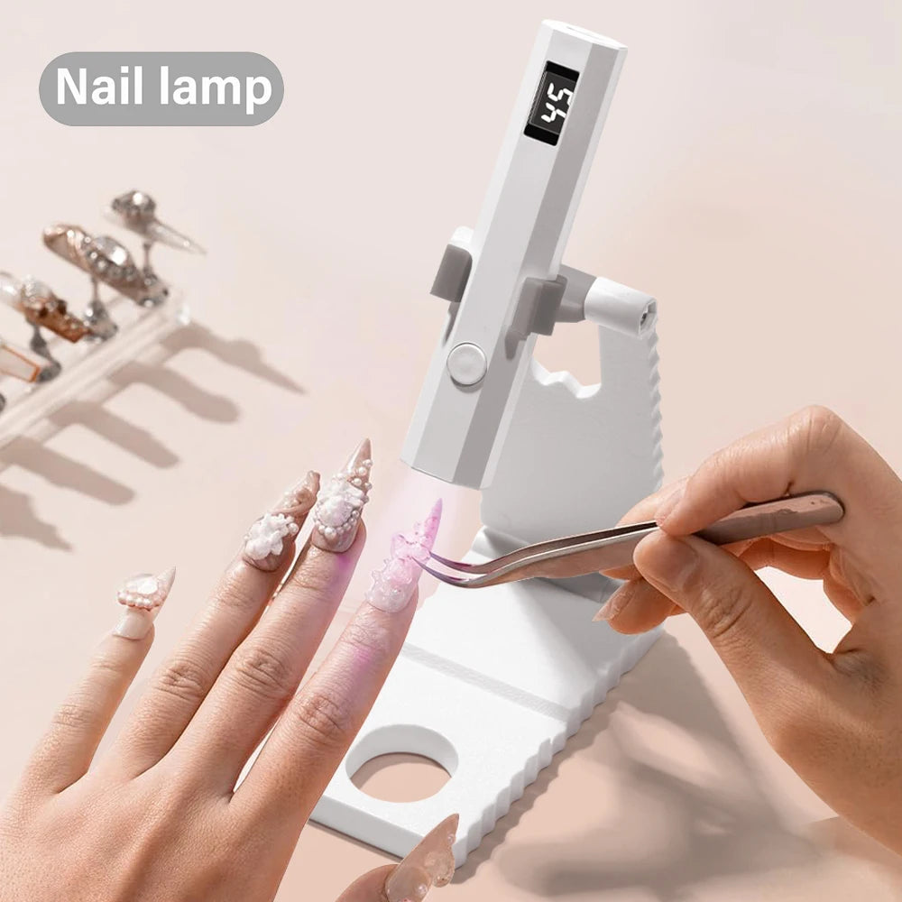 Lámpara de uñas LED UV con soporte, luz UV de mano con pantalla LCD para uñas de gel, secador de uñas USB recargable para curado rápido