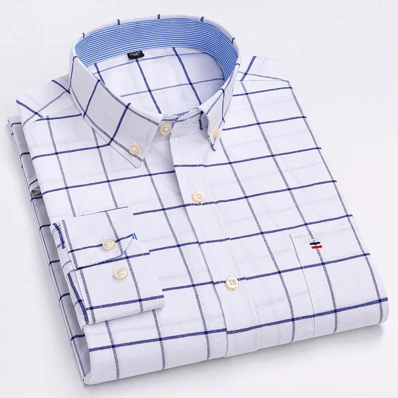 Pure Cotton Oxford Mens Shirt Long Sleeve Casual Plain Solid Regular Fit Classic Dress Shirt For Men