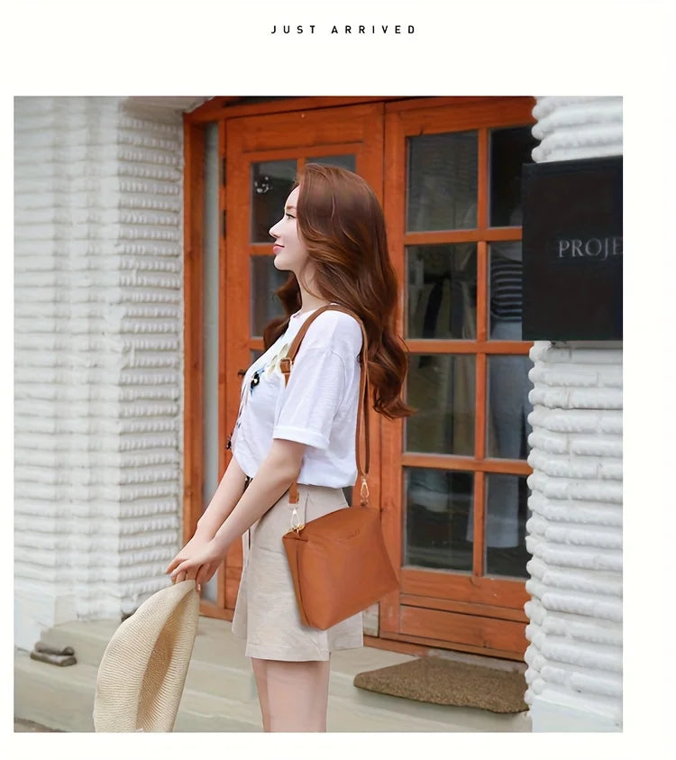 4pcs Elegant Minimalist Women'S Shoulder Bag, Handbag, Crossbody Bag, Women Storage Bag, Holiday Gift, Synthetic, Zipper Closure