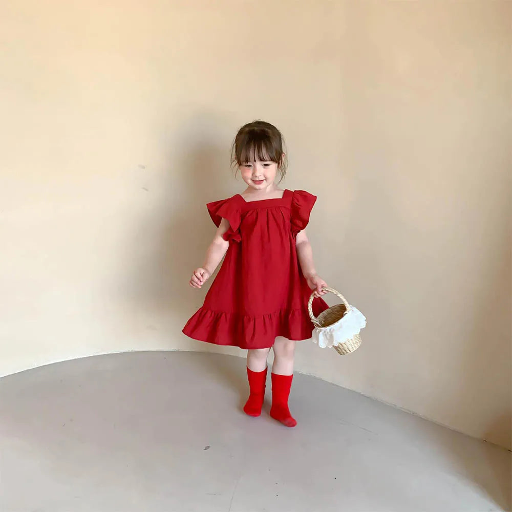 Bear Leader Summer Flying Sleeve Dress For Girls With Ruffle Back Bowknot A Line