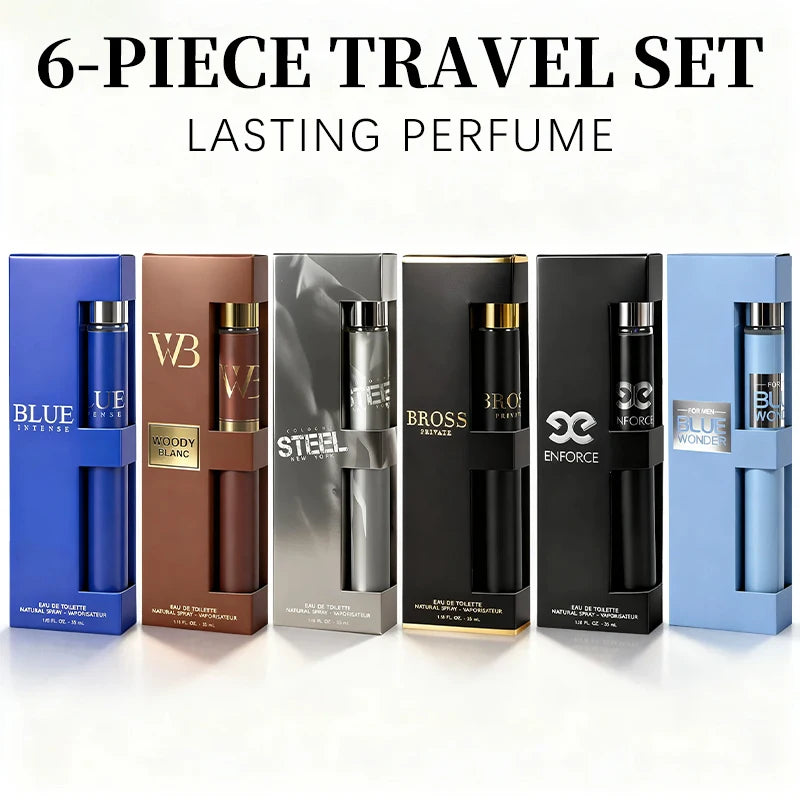 6-Piece Travel Set, Men's and Women's Eau De Toilette Spray, Long-Lasting Fragrance, 6 Different Flavors, Perfect for Holiday Gift