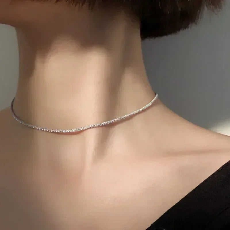 Popular Sparkling Necklace For Women'S Clavicle Chain Choker Silver Color Fashion Jewelry Accessories Wedding Birthday