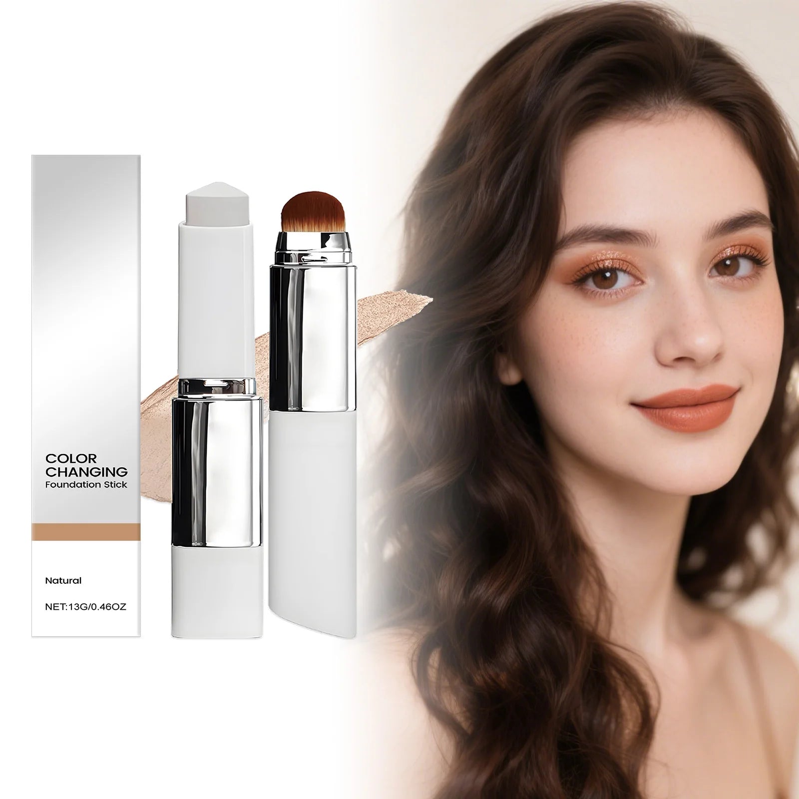 Color Changing Foundation Stick with Makeup Brushes 2 in 1 Lasting Waterproof Matte Finish Lightweight High Coverage Makeup Base