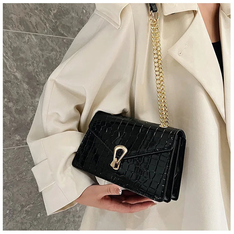Crocodile Pattern Shoulder Bags For Women Fashion Chains Squre Bag Purse Female Pu Leather Crossbody Handbag Daily Phone Clutch