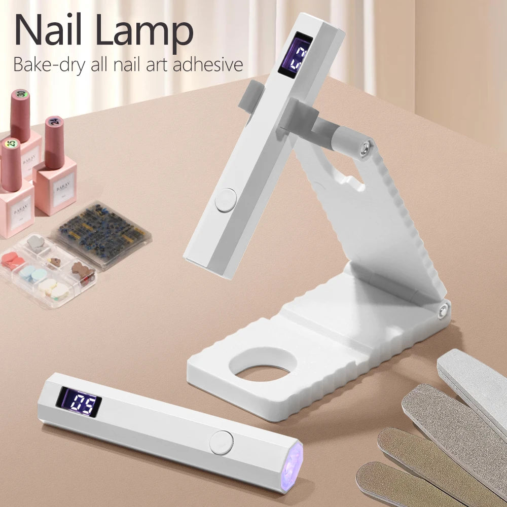 Lámpara de uñas LED UV con soporte, luz UV de mano con pantalla LCD para uñas de gel, secador de uñas USB recargable para curado rápido