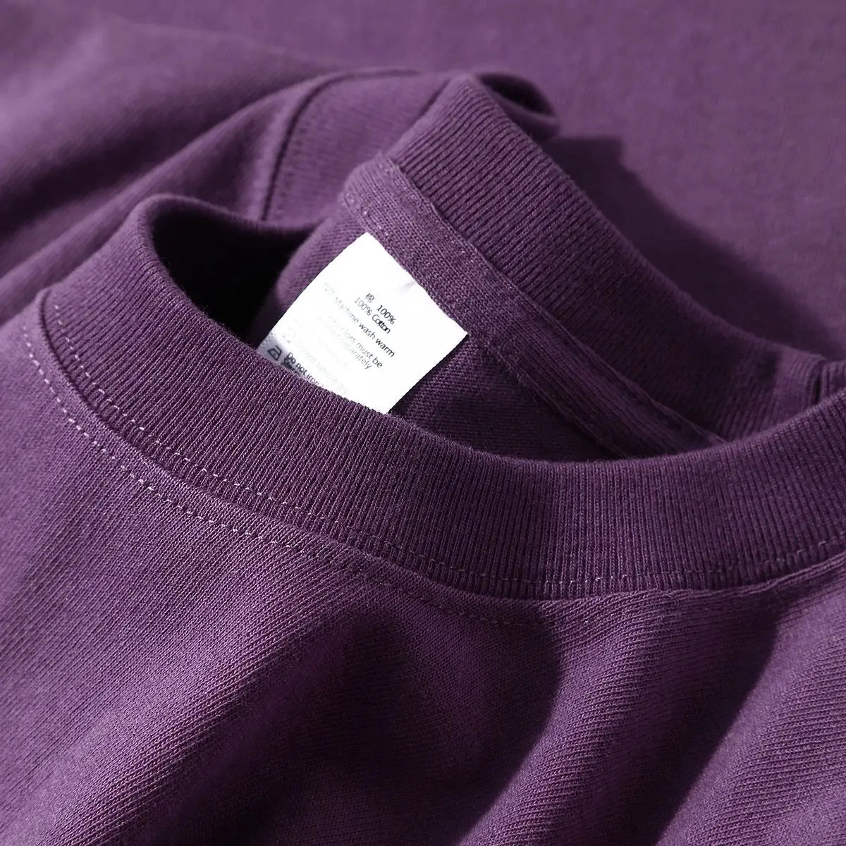 Zefansuli Heavyweight Cotton T-Shirt - Gray-Purple Round Neck Tee