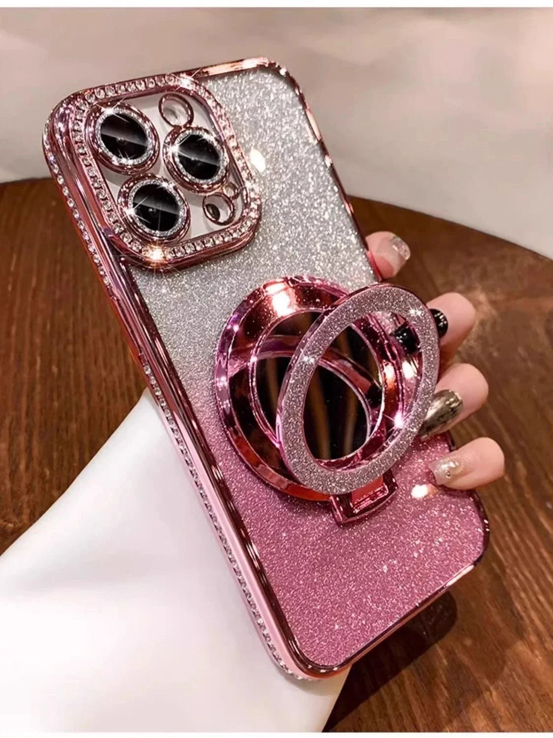 Luxury Jewelled Case For iPhone 16 11 12 13 14 15 Pro Max Glitter Mirror  Bracket Bumper Cover