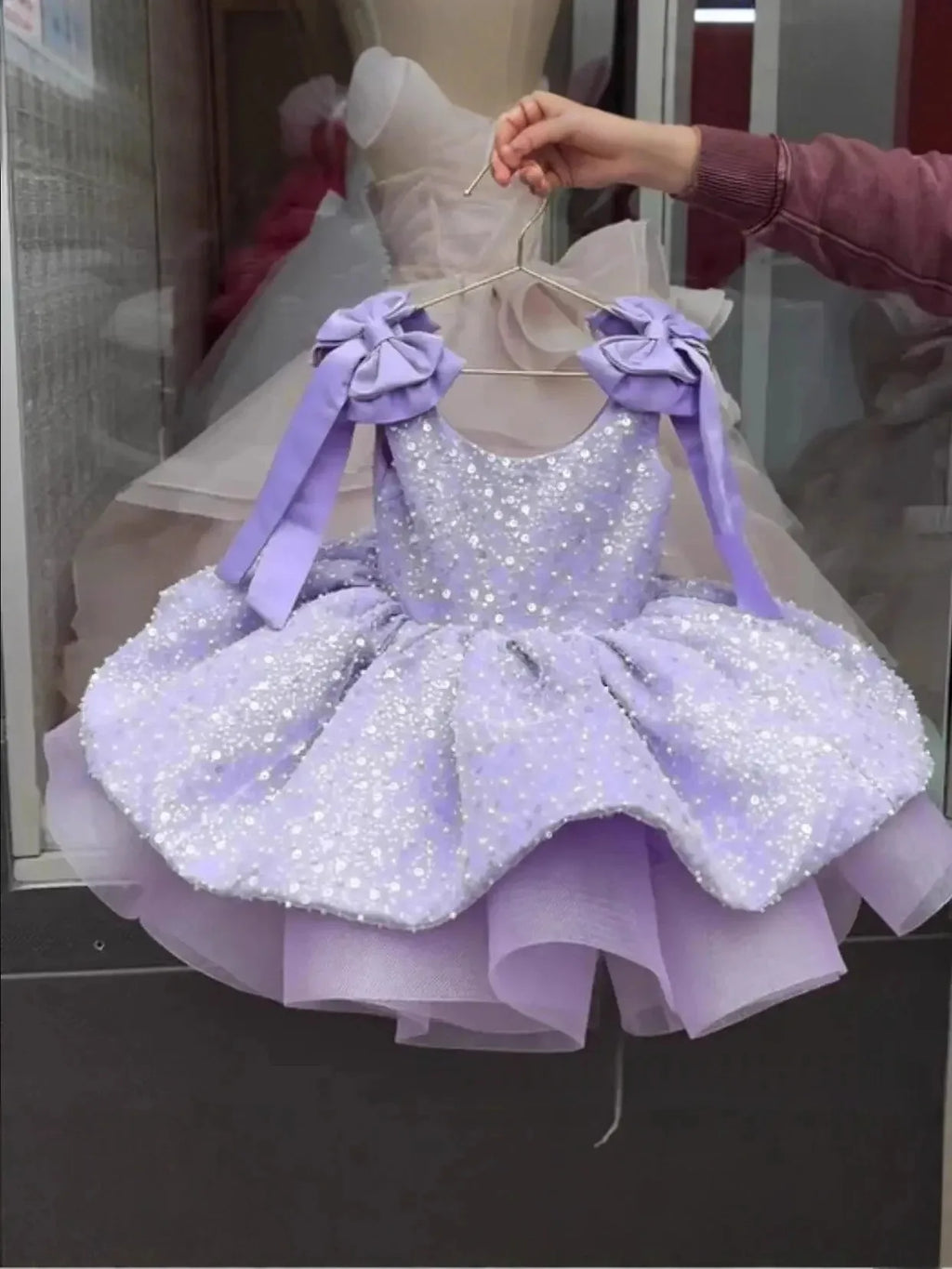 Wedding Gown Sparkly Flower Girl Dress, Big Bow & Heart Tulle Ballet Skirt, Princess Gown for Wedding, Birthday Party,