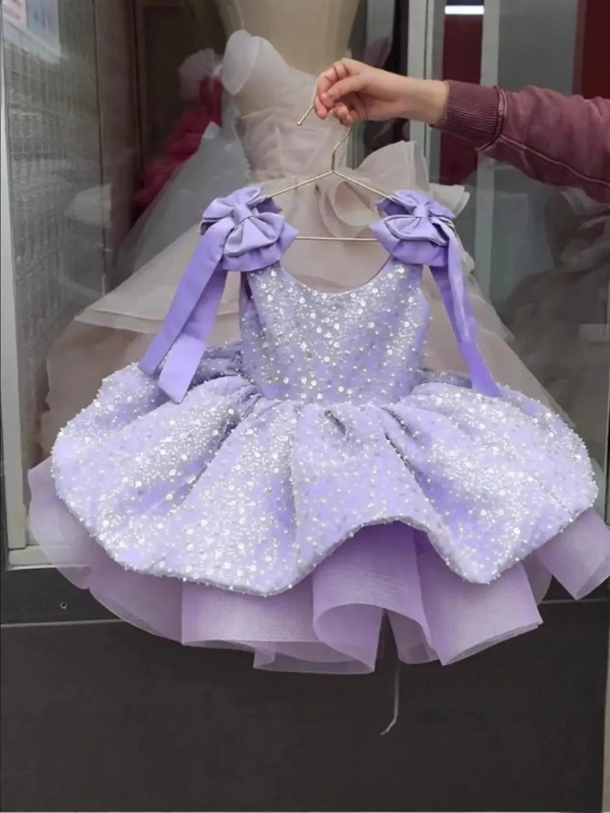 Wedding Gown Sparkly Flower Girl Dress, Big Bow & Heart Tulle Ballet Skirt, Princess Gown for Wedding, Birthday Party,