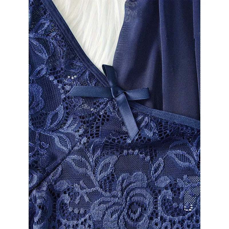 Curves 2-Piece Women's Underwear Set Lace Low-Rise Panties With Nightgown Intimate Apparel Breathable Delicate Summer Lingerie