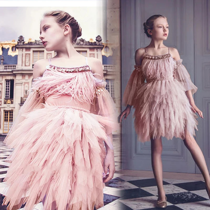2023 New Summer Kids Princess Party Dresses for Girls Tassel Elegant Wedding Birthday Tutu Gown Children Pageant Layered Dress