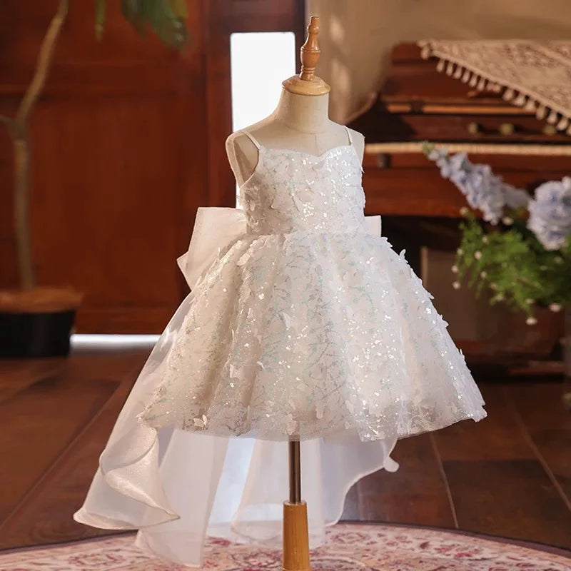 Dreamy Vow J702 Charming White Baby Girl Dress Delicate Sequined Bow-adorned Sleeveless Spring Summer Party Ball Gown