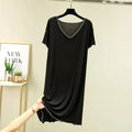 Loose Casual Modal Short Sleeve Dress V-Neck Base Skirt Thin Summer Floral Edge Sleep Dress Versatile Summer Dress