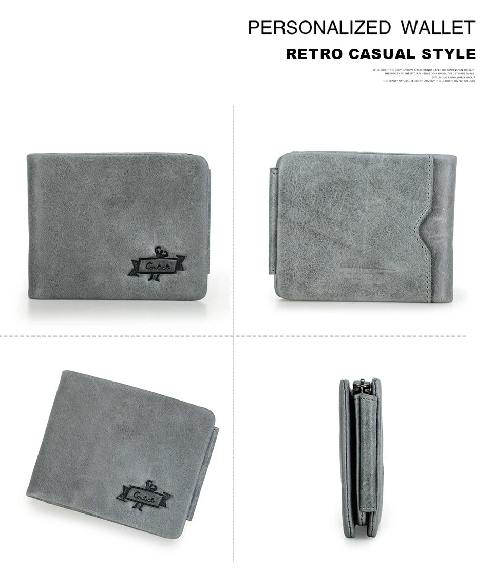 Contact’S Men’s Trifold Wallet - Genuine Crazy Horse Cowhide Leather