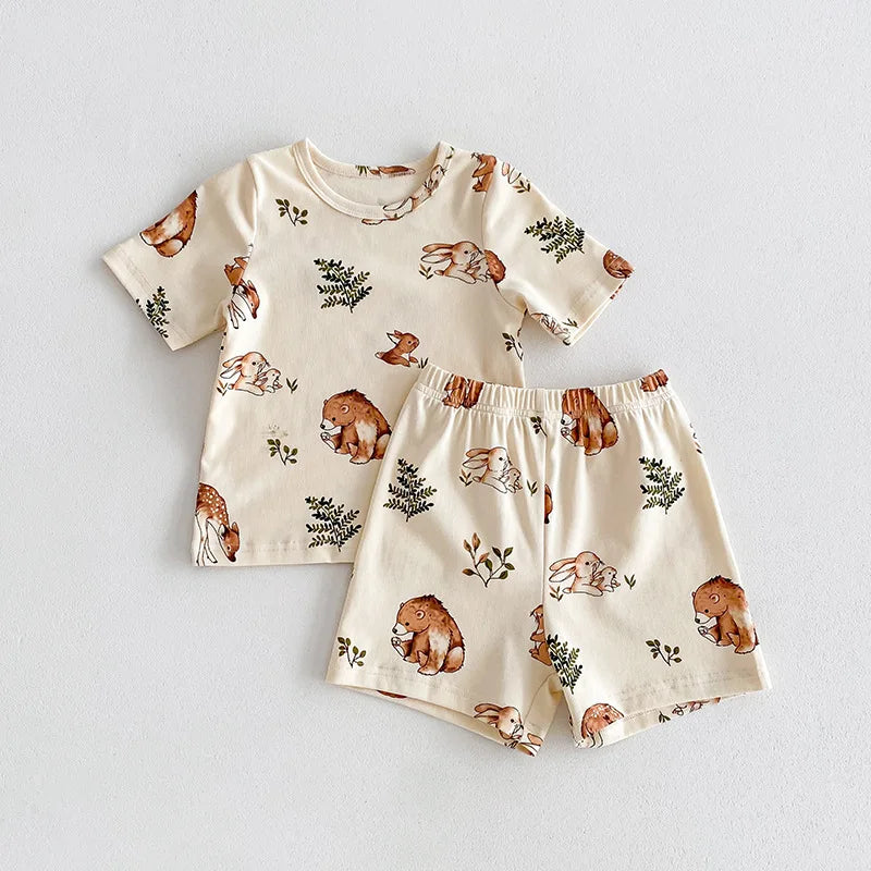 Pure Cotton Kids Tracksuit Set For Boys Full Print Tee And Shorts Soft Summer Comfort 2025
