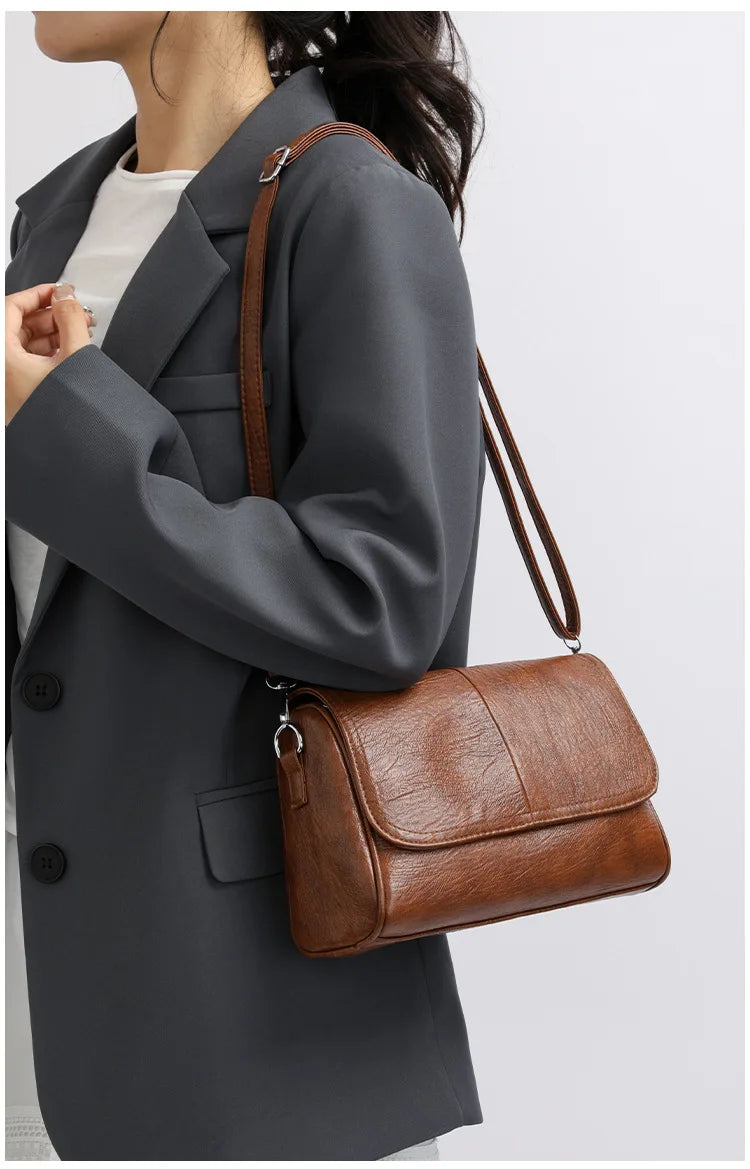 Retro Oil Wax Leather Crossbody Bag,with Textured and Vintage Feel,Simple and Elegant Flap Design,and Adjustable Shoulder Strap
