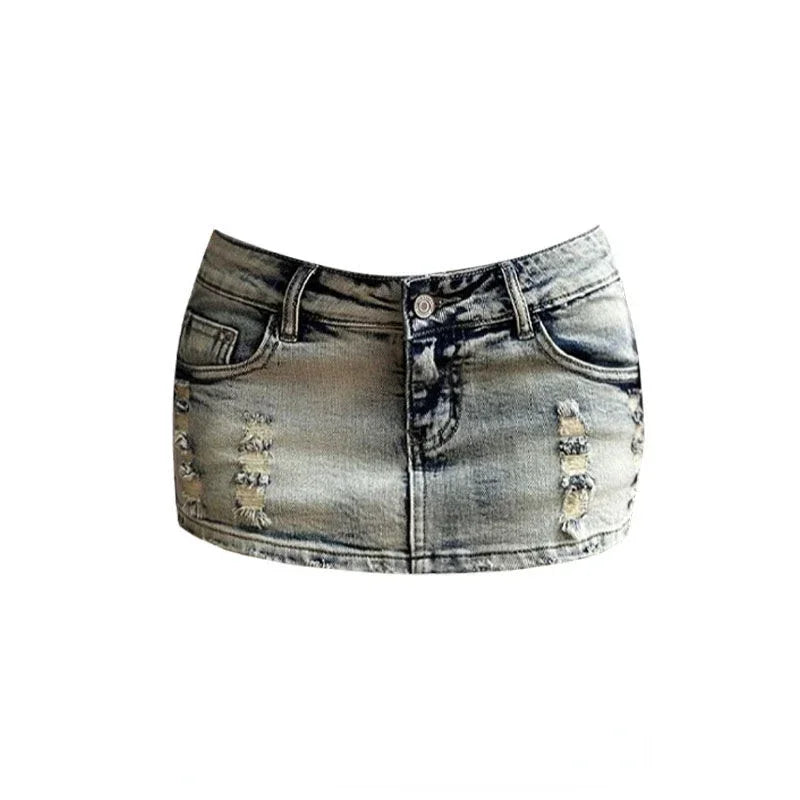 Korean Fashion Retro Y2 Sexy Women's Denim Skirt Summer New Y2K Spicy Girl Low Waisted Women Tight Fitting Buttocks Mini Skirt