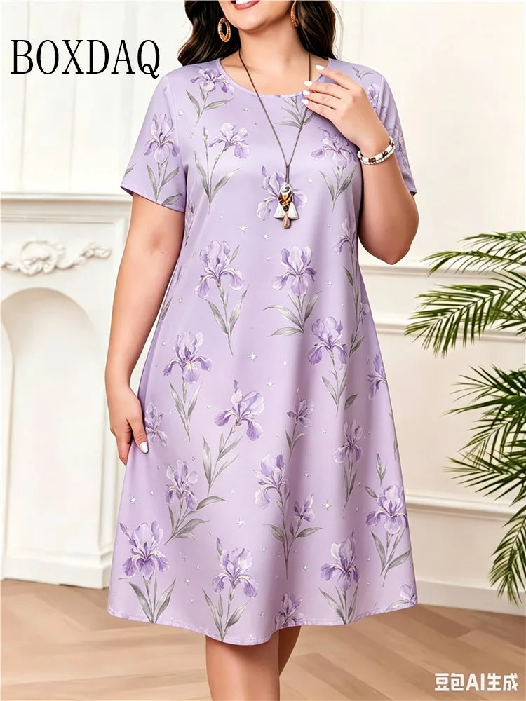 Women's Sundress Mini Dress Short Sleeve Floral Print Summer Casual O-Neck Loose Dresses Plus Size 2026 Female Clothing Vestidos