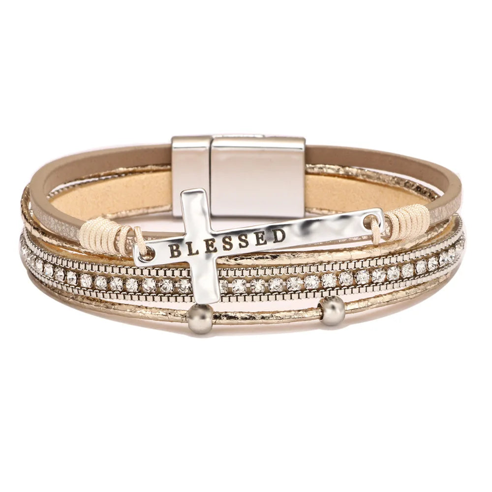 Geometric Cross Bracelets Leather Bohemian Style Women'S Fashion Ol Light Luxury Bracelet Charm Jewelry