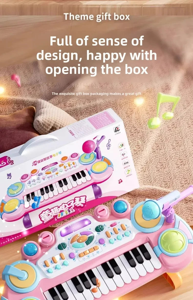 24 Key Kids Piano Keyboard with Microphone Electronic Musical Instrument Interactive Learning Toy Educational Gift for Girls Boy