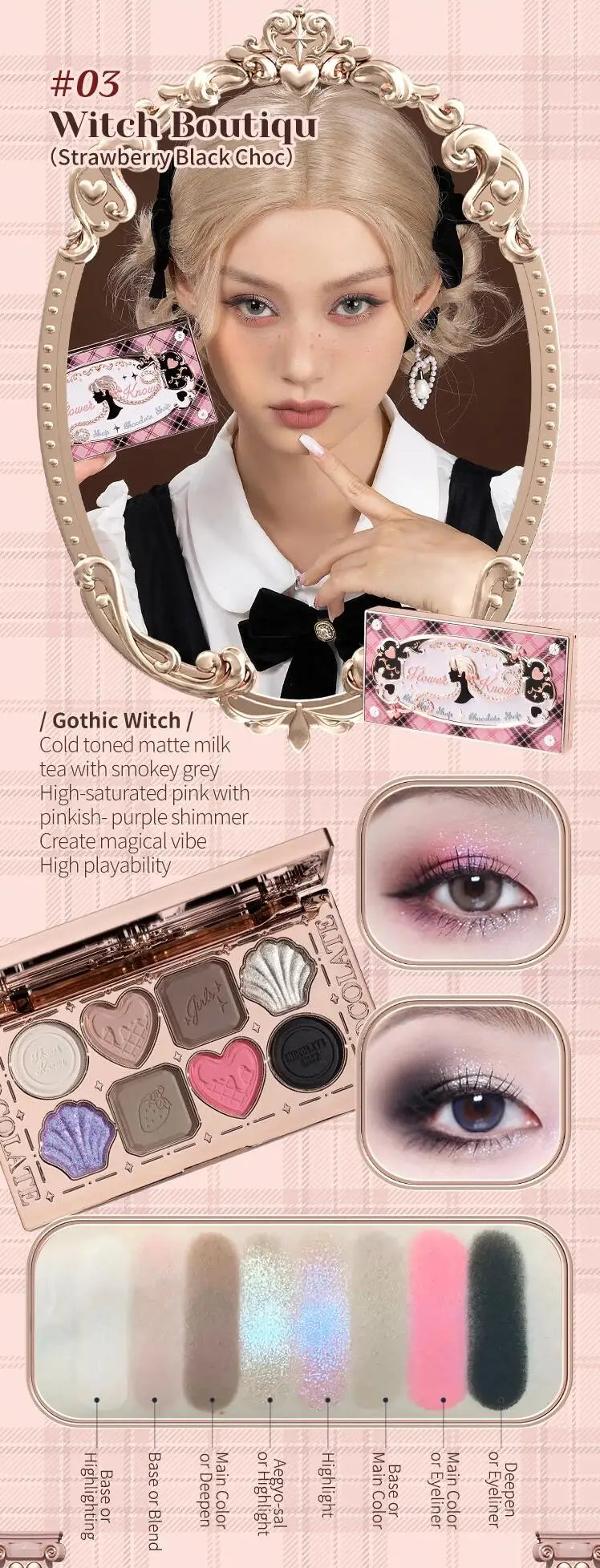 Flowerknows 6 Color Eye Shadow Palette Shell's Jewel Matte Pearl Metallic Glitter Eyeshadow Makeup Long-Wearing for Eyes