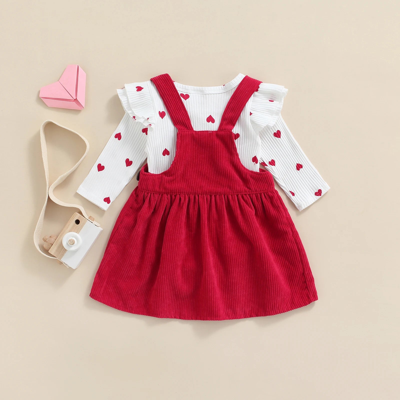 Citgeett Spring Valentine'S Day Infant Baby Girls Clothes Sets Heart Print Ruffles Long Sleee Bodysuits+Suspender Skirts Outfit