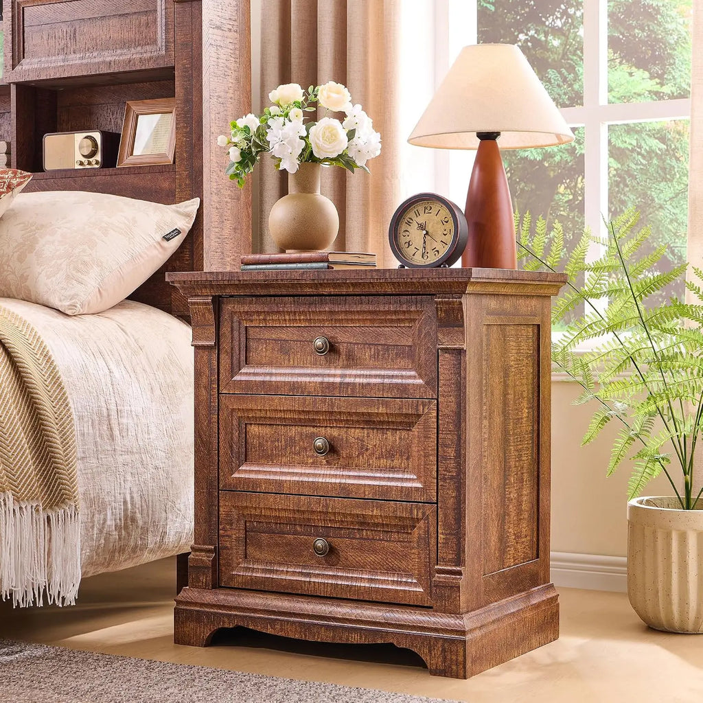 26" Tall Nightstand With Charging Station, 23.6"W End Table W/Roman Column, Customized