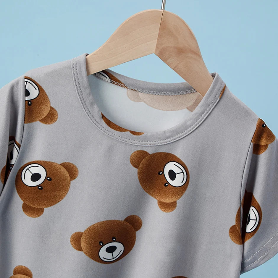 Children's Bear Print 2-Piece Short Sleeve Shorts Set - Unisex