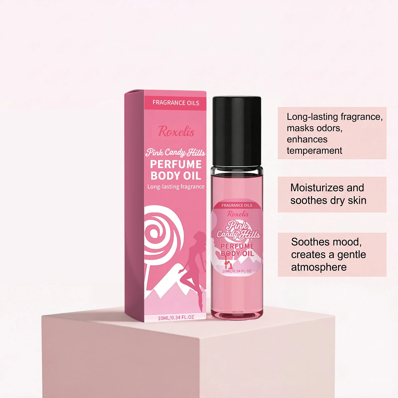 Pink Candy Scented Essential Oil, Pink Sugar Body Moisturizing Cream, Lightly Fragrant, Convenient Daily Essential Oil
