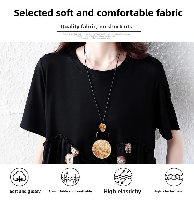 Summer New plus Size Polka Dot Dress Color Block Loose Fitting Slimming Effect Casual Commute Style Women's Dress
