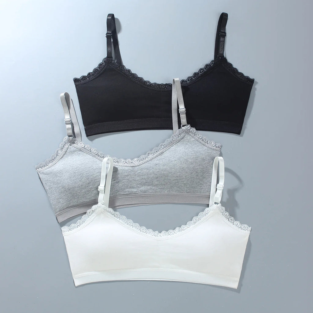 1/3PCS Girls Lace Bras Children Breathable Underwear Kids Tube Tops Soft Cotton-padded Teens Youth Girls Washable Bras Camisoles
