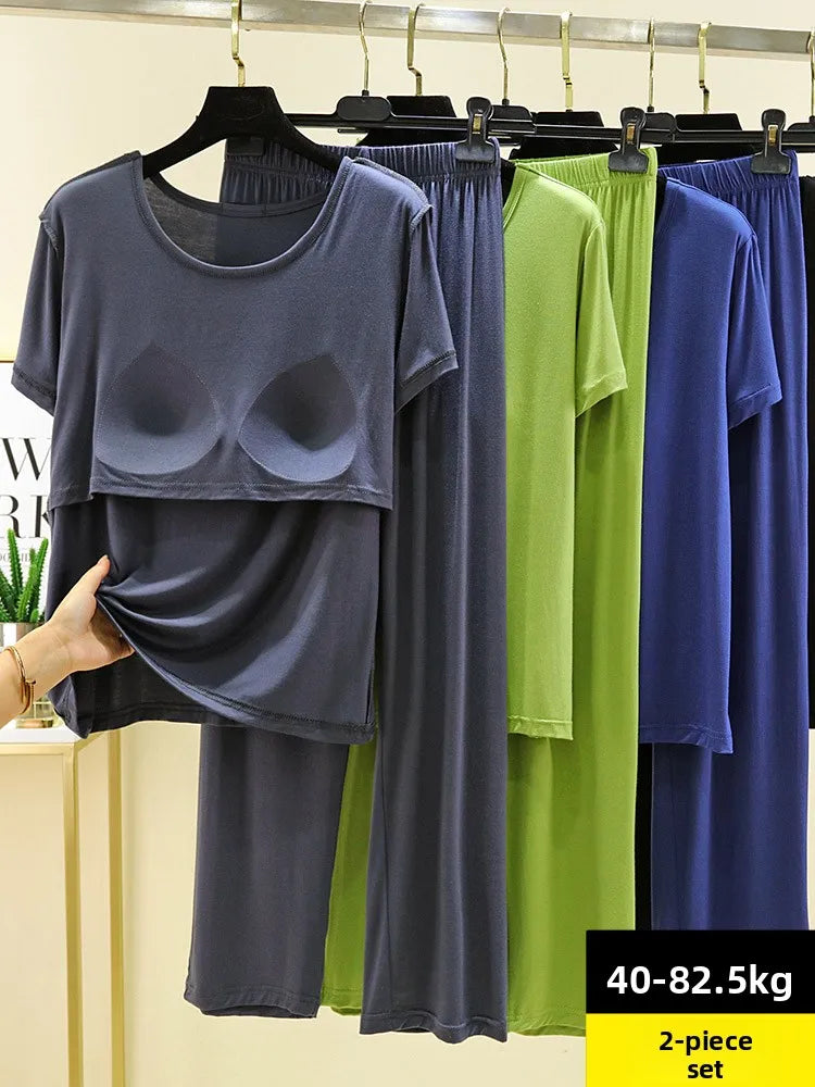 Women's Modal Two-Piece Pajama Set - Loose Lightweight Loungewear