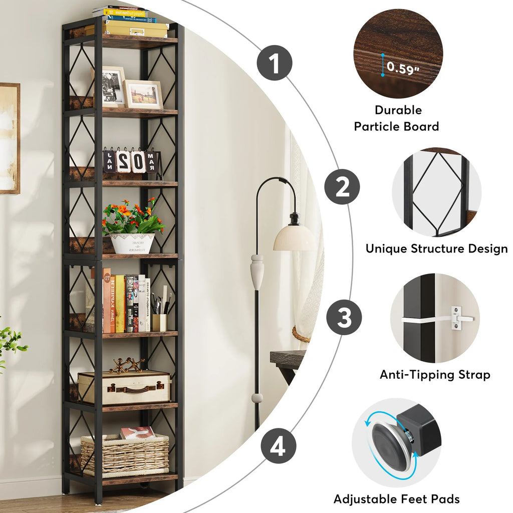 Tribesigns 78.7 Inch Extra Tall Narrow Bookshelf, 7 Tier Skinny Bookcase for Small Spaces, Freestanding Display Shelves