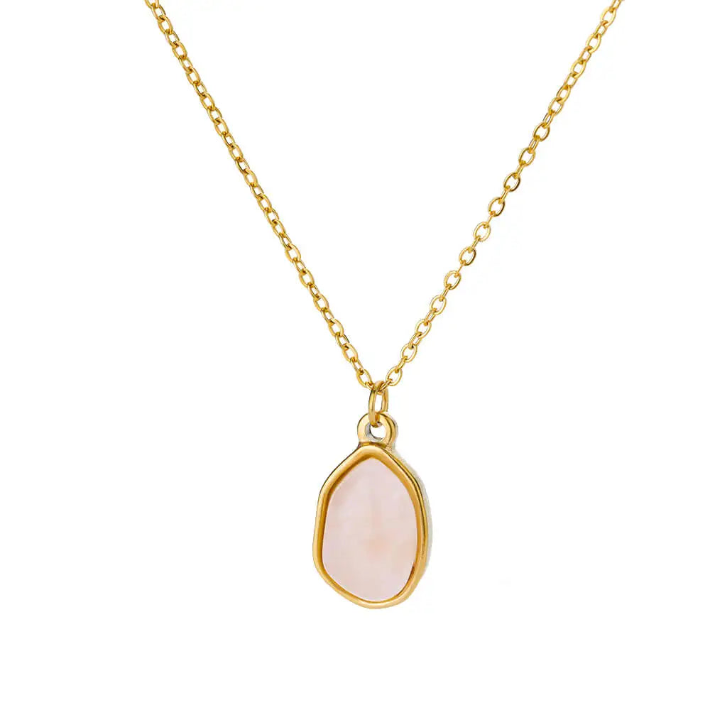 Fashion Stone Opal Oval Necklace For Women'S Stainless Steel Gold Color Oval Stone Pendant Necklace Wedding Aesthetic Jewelry