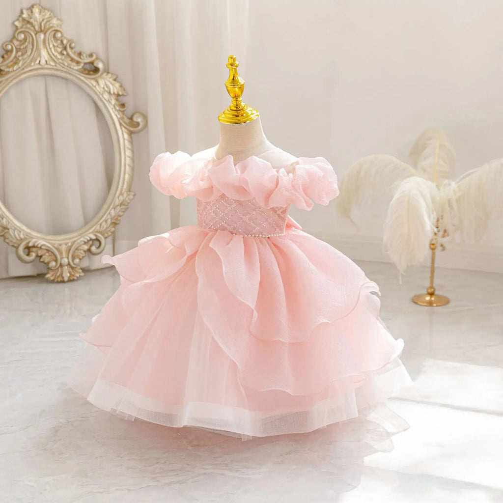 HETISO New Kids Girl Princess Dress Baby First Communion Ceremony Wedding Party Ball Gown Sequined Layered Tutu Clothes