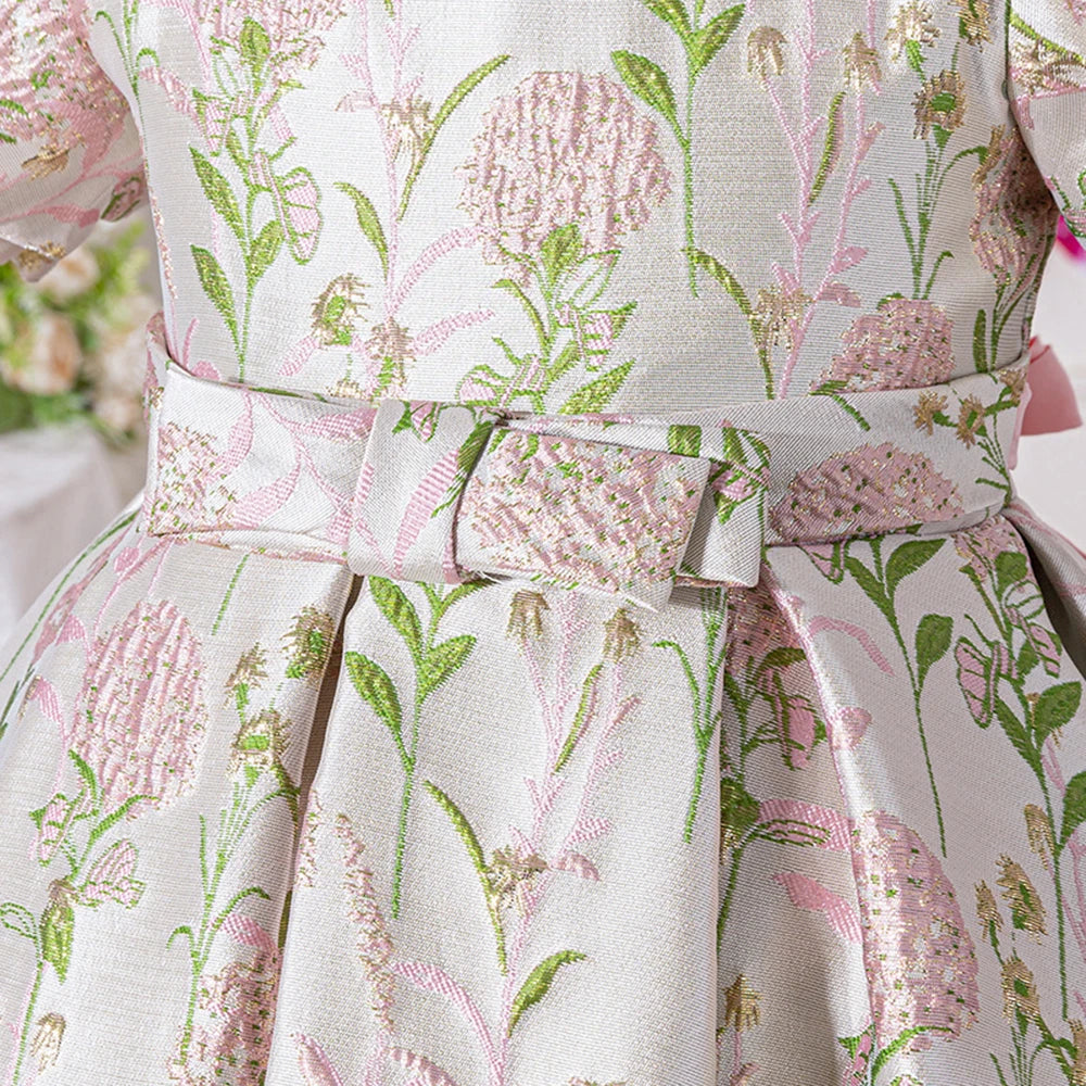 HETISO Girls Princess Dress Embroidery Flower Kid's Casual Dresses Puff Sleeve Children's Clothing 3-6 Years