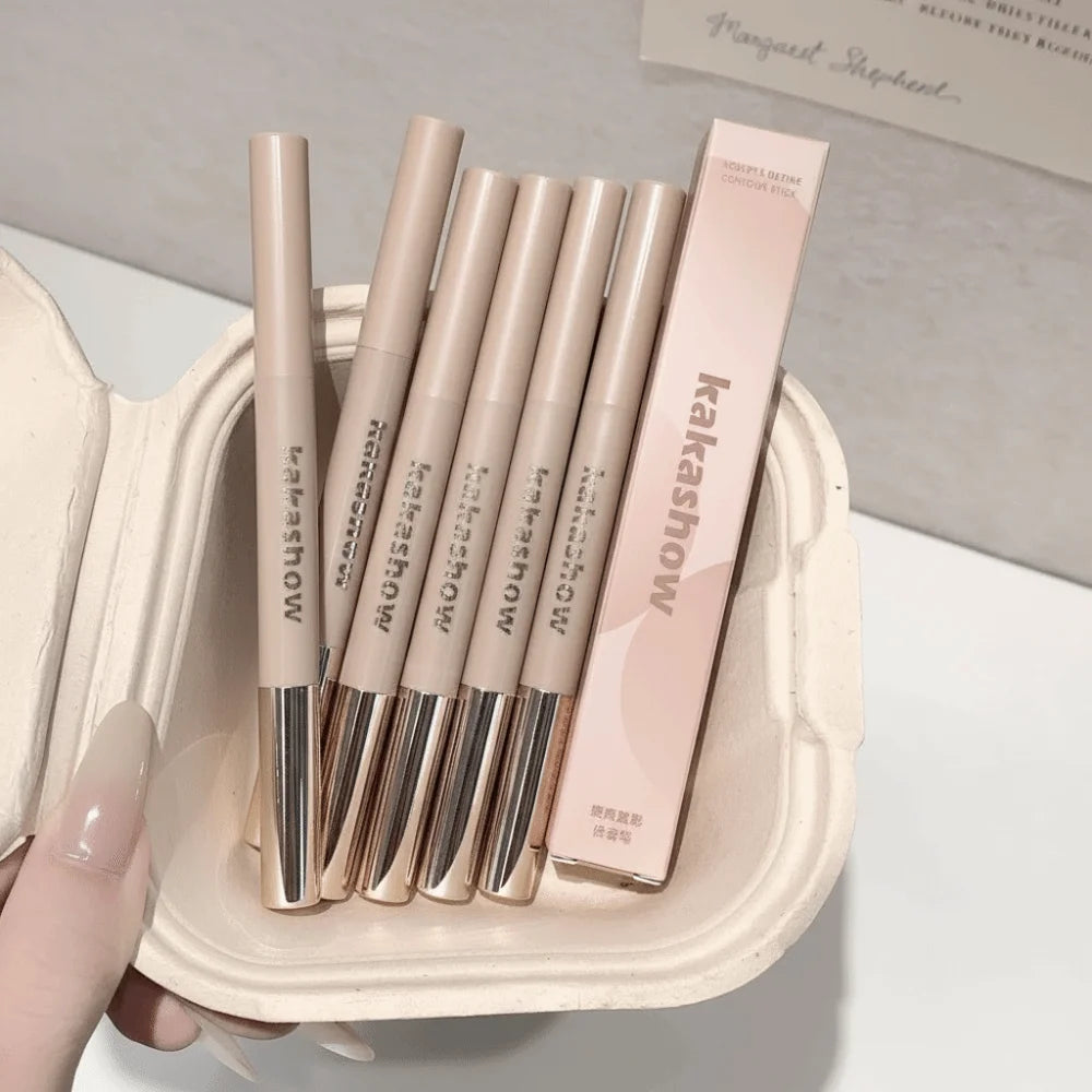 Long Lasting 3D Contouring Pen Waterproof Cream-Textured Facial Contour Stick 2in1 Design With Brush Nose Shadow Contour Pen