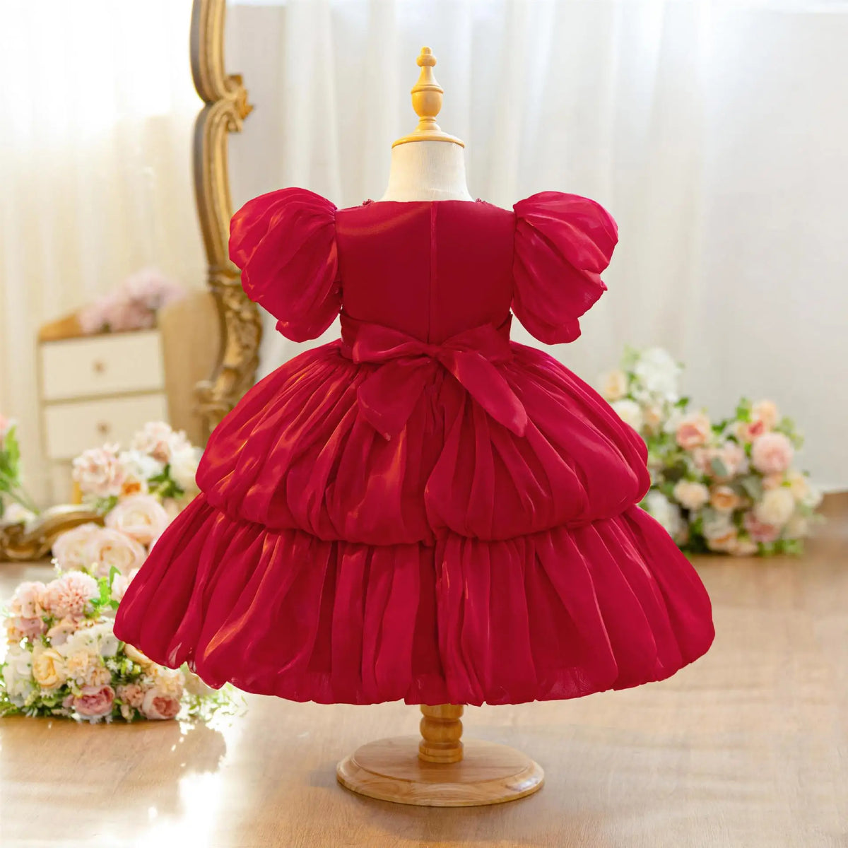 Hetiso Baby Girls Party Dress Puff Sleeve Newborn Birthday Ball Gown Beading Infant Christmas Holiday Frocks 0-2 Years