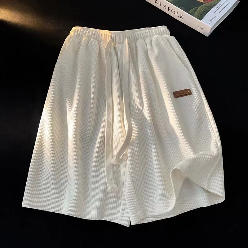 Plus Size Casual Embroidered Waist Orts Men Women'S Summer New Loose Wide Leg Five Pants Hong Kong Sle Comfortable Breathable