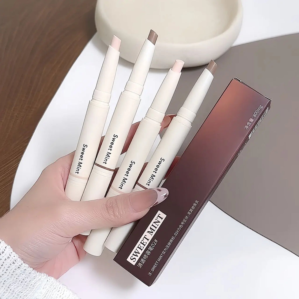 Dual-Ended Face Contour & Highlight Stick 3D Nose Shadow with Smudge Brush Silky Smooth Concealer Pen Natural Sculpting Makeup